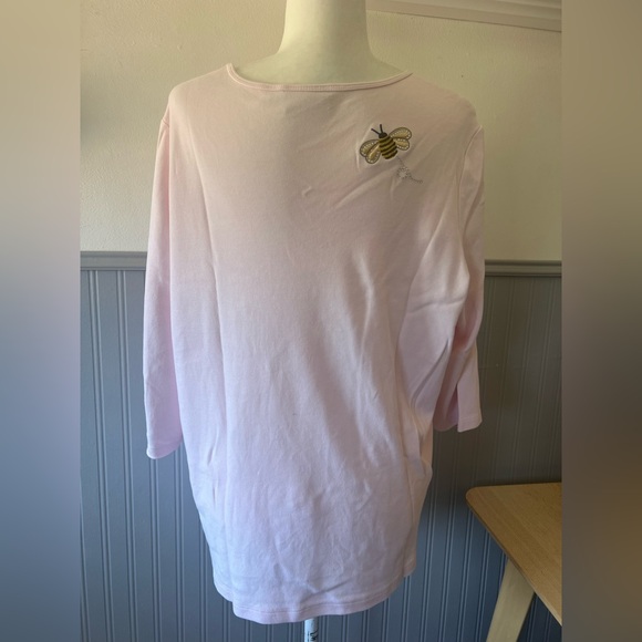 Quacker Factory Top / Embroidered Bee Heart / grannycore /Pink /Size: XL - Picture 4 of 6